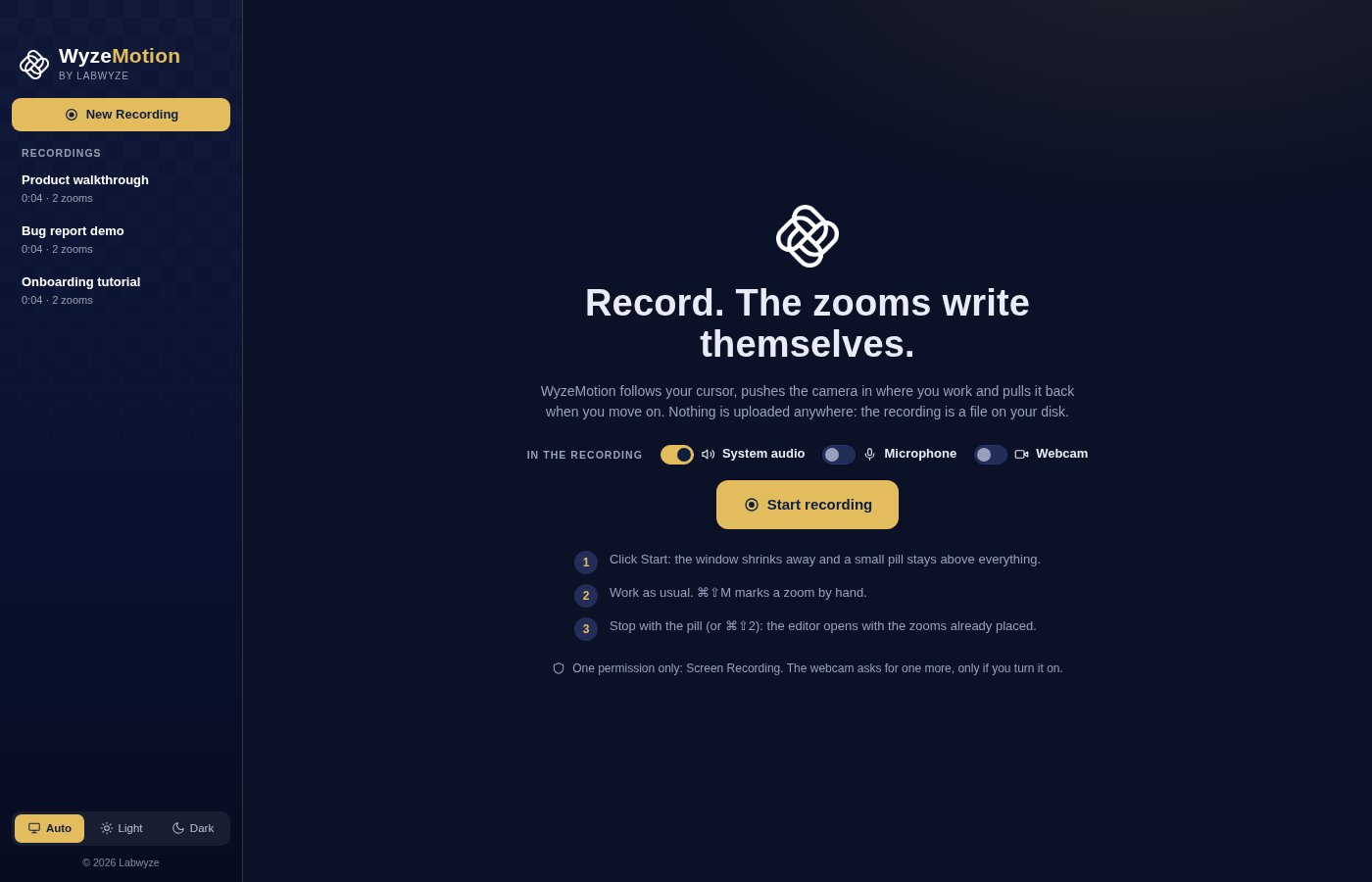 Bibliothèque WyzeMotion listant les vidéos enregistrées (données d’exemple)