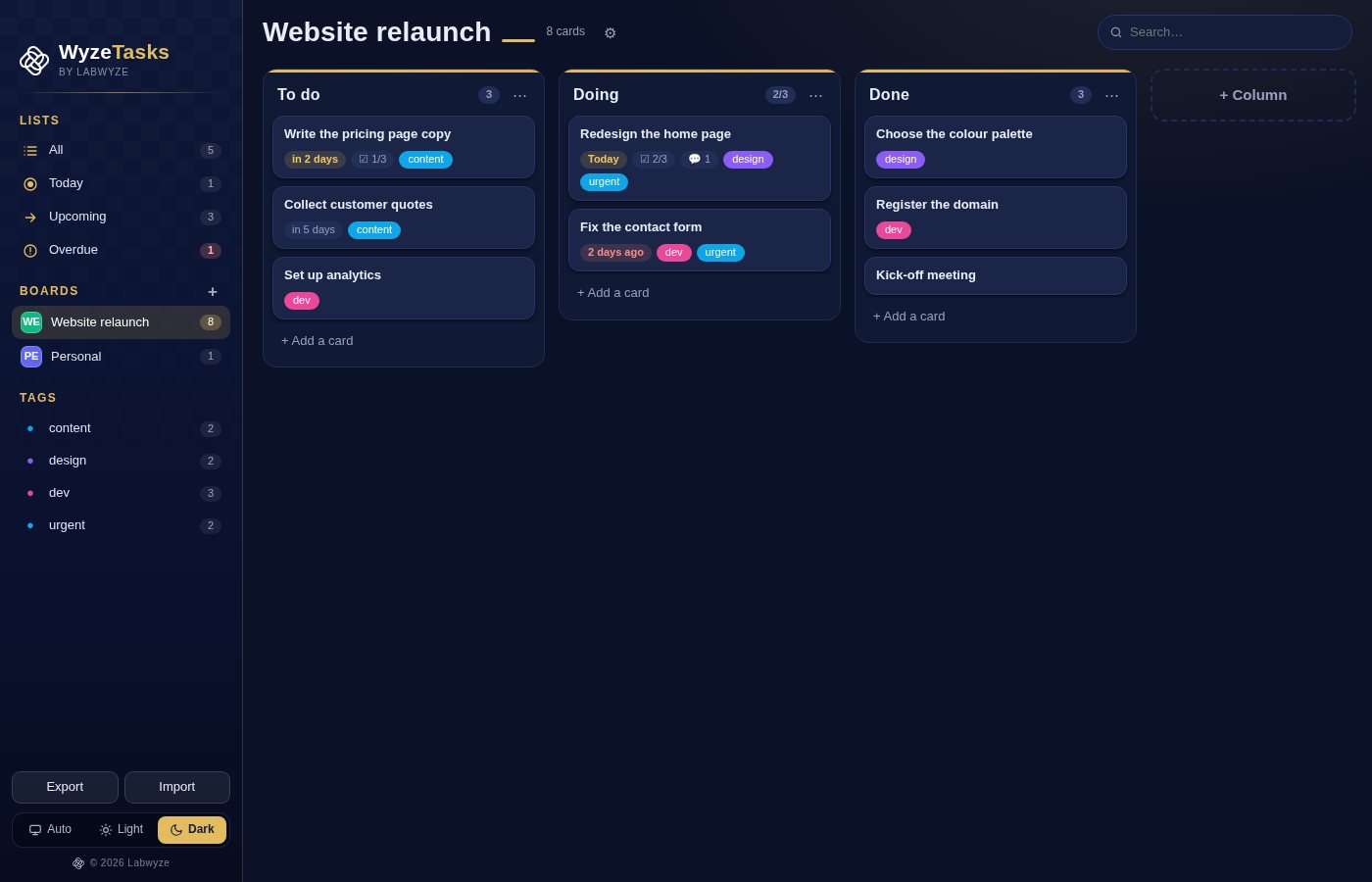 WyzeTasks in dark mode